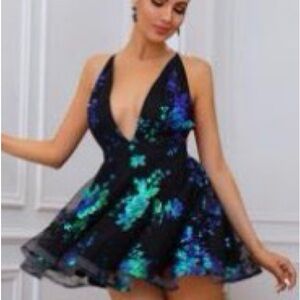 SHEIN Black and Blue Sequin Mini Dress